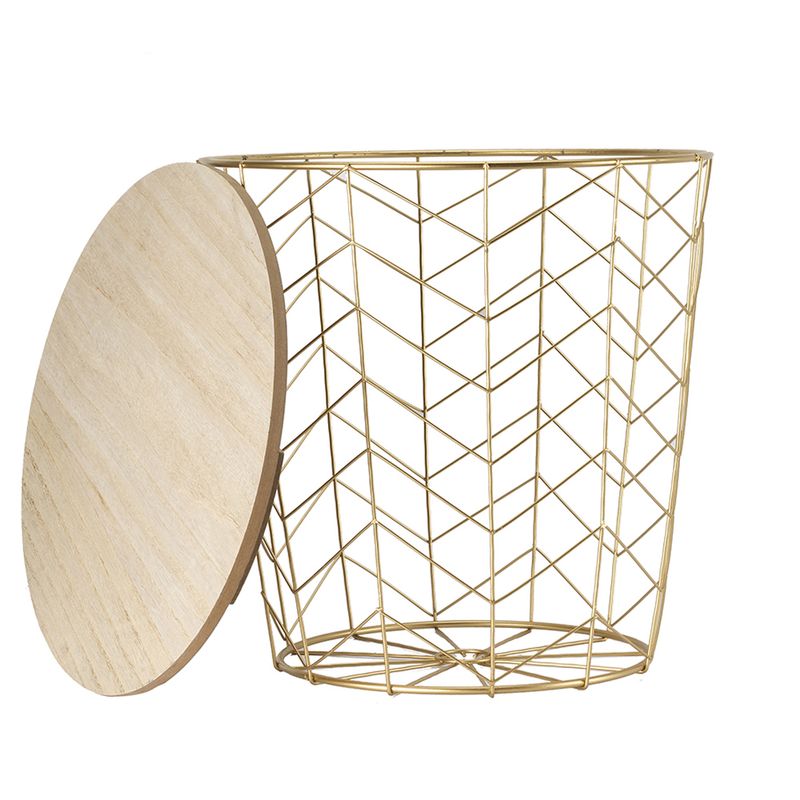 Canasta-C-Tapa-Espina-39-39-38.5Cm-Metal--Madera-Dorado-----