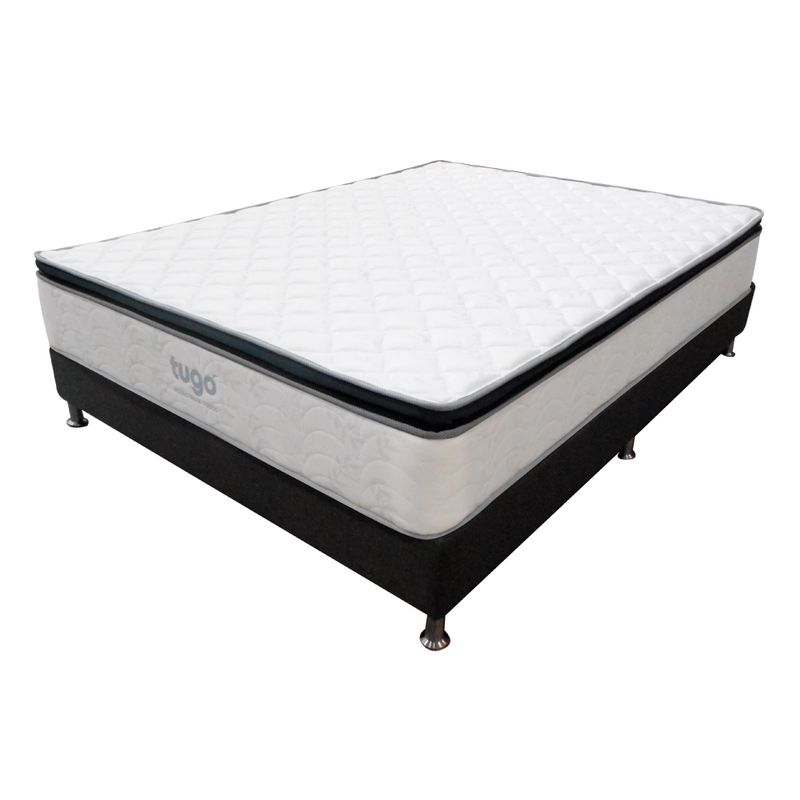 Combo-Colchon-One-Pillow-Semi-Doble-190-120-28Cm-Base-Cama-Gris-Blanco