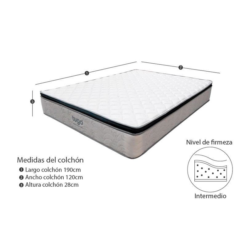 Combo-Colchon-One-Pillow-Semi-Doble-190-120-28Cm-Base-Cama-Gris-Blanco