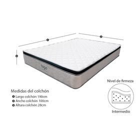 Combo Colchón One Pillow Sencillo + Base Cama Gris/Blanco