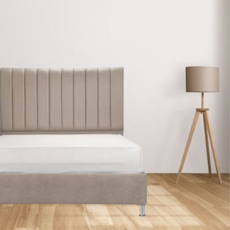 Combo-Base-Cama-Cabecero-Colchon-King-Monaco-Taupe-Pata-Cromada