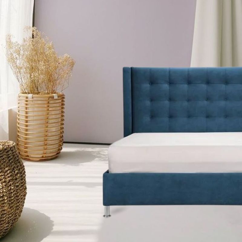 Combo-Base-Cama-Cabecero-Colchon-Doble-Venus-Azul-Indigo-Pata-Cromada