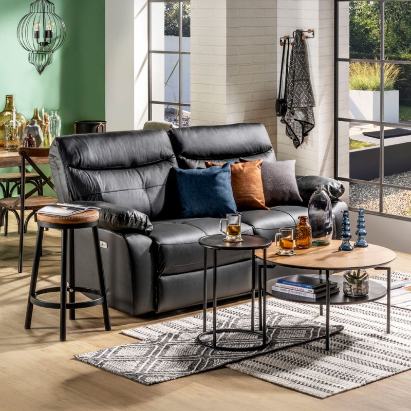 Sofa-Caroline-3-Puestos-Reclinable-Electrico-Cuero-Pvc-Negro